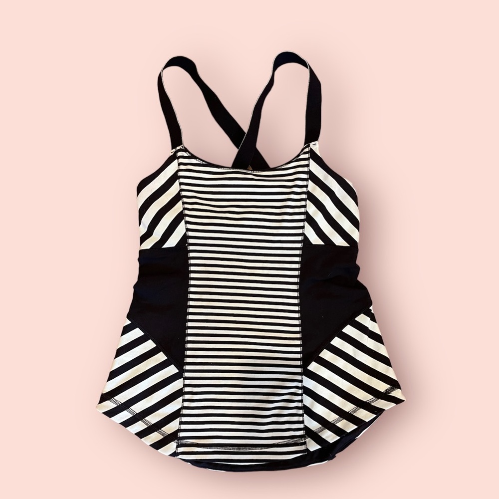 Lululemon Black & White Striped Athletic Tank with Built in Shelf Bra